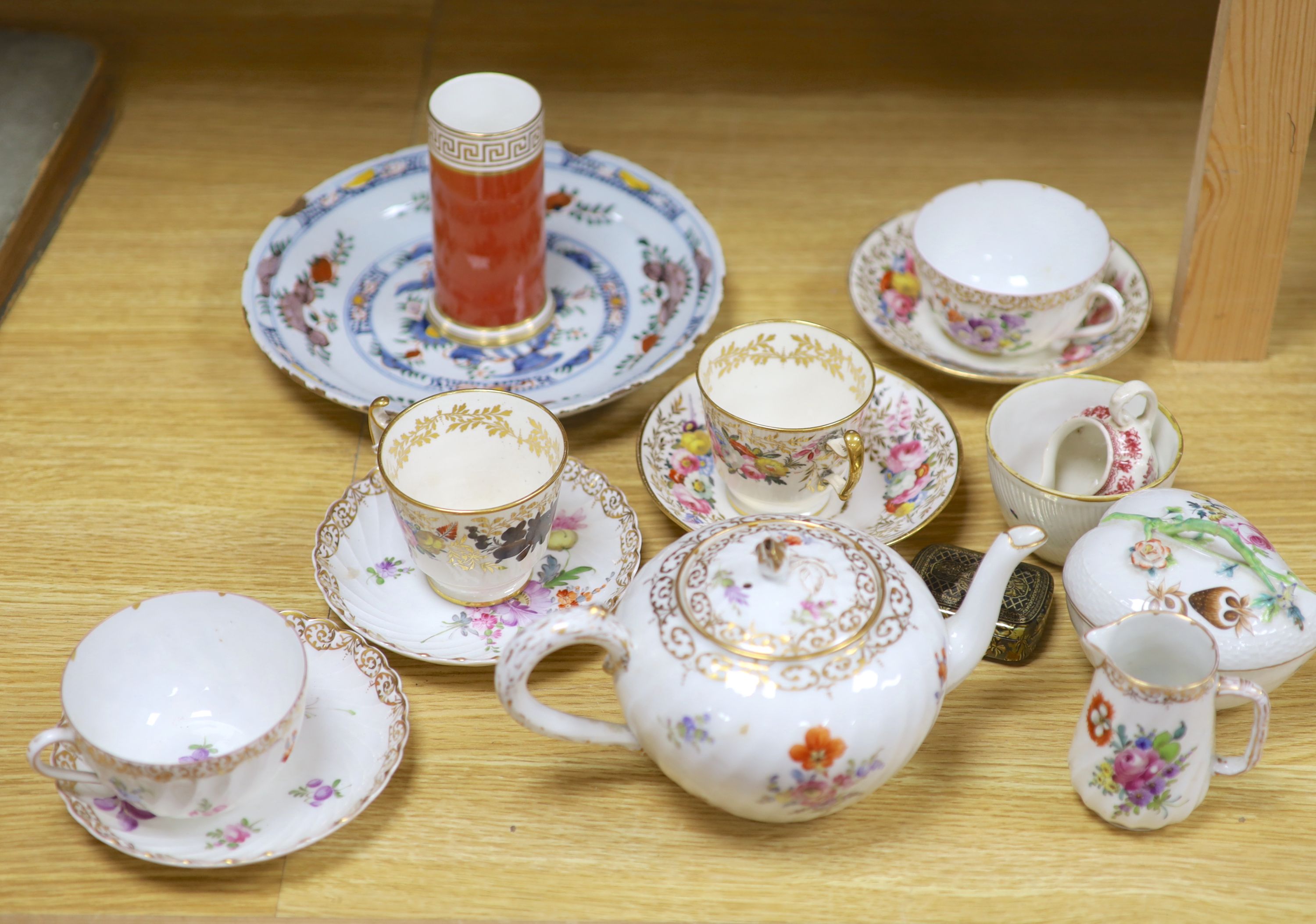 Mixed Continental porcelain including Meissen, Crown Derby, Dresden, etc.